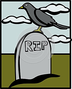 Crow in a cemetery vector illustration