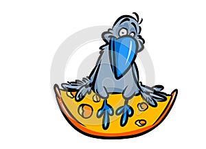 Crow and cheese fable cartoon illustration