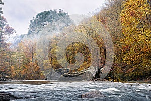 Crow Cliffs above the Little River in Autumn. Little River Canyon National Preserve, Alabama