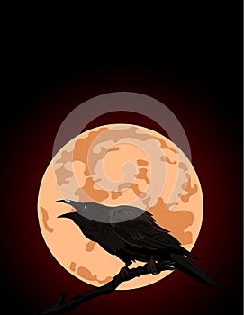 Crow croaks against a full moon