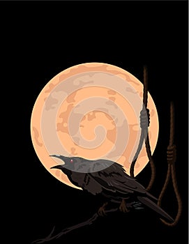 Crow croaks against a full moon