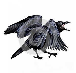 Crow croaks realistic drawing