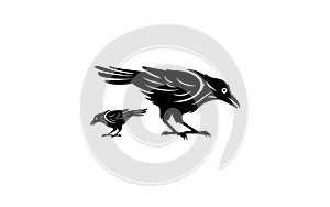 crow icon vector black and white background silhouette