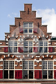 Crow-stepped gable in Leiden, Netherlands