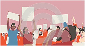 Illustration of peaceful crowd protest in color photo