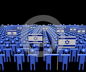 Crowd of abstract people with many Israeli flags illustration