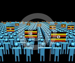 Crowd of abstract people with many Ugandan flags illustration