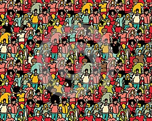 Crowd big group people seamless pattern.