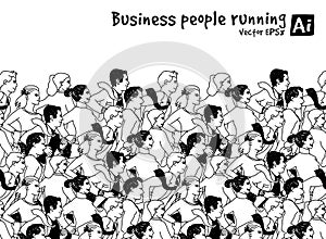 Crowd Business people running marathon black and white