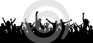 Crowd cheerful people silhouette. Happy group of young people dancing at musical party, concert, disco. Joyful mob.