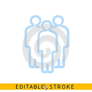 Crowd concept. Three people group icon. Editable stroke flat line icon. Doodle sketch