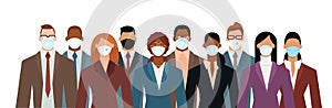 Crowd of diverse business people wearing face mask to protect themselves from the epidemic