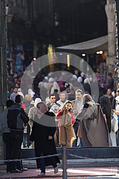 Crowd at the entrance to the Umayyad Mosque