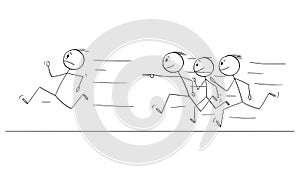 Crowd of Fans Chasing Running Celebrity Person , Vector Cartoon Stick Figure Illustration