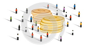 Crowd-funding money financial donation crowd group of small people together business cooperation looking for big cash