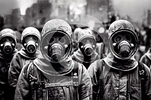 Crowd in gas masks