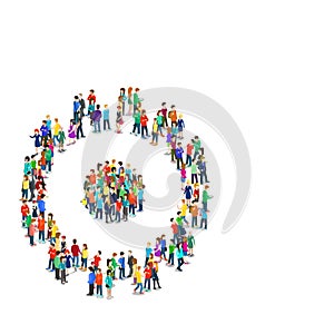Crowd group forming cog wheel people flat 3d isometric vector