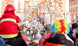 Crowd looking at street performance