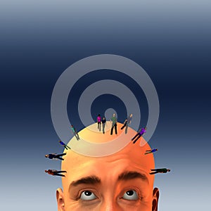 Crowd on mans head