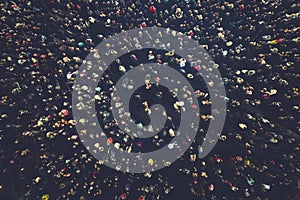 crowd people background. An aerial shot of the people gathered for an event. Crowed open-air meeting people shot from a height. A