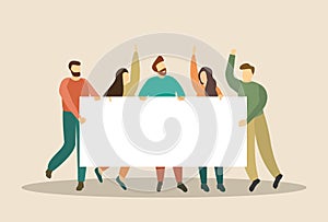 Crowd people with blank poster. Protest. Flat style. Vector