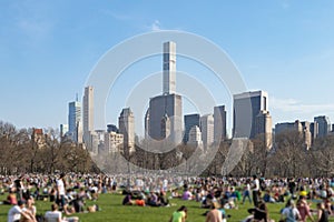 Crowd of people in Central Park New York City