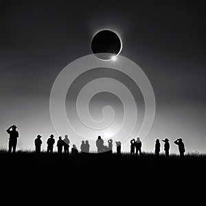 Crowd Of People In Field Watching Total Sun Eclipse