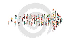 Crowd of people gathered in an arrow shape