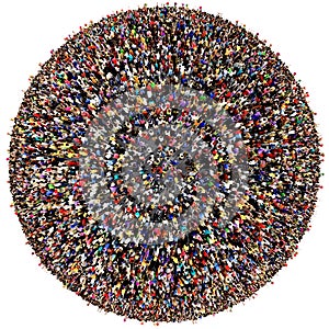 Crowd of people gathered together on the surface of a planet, world population growth concept, isolated on transparent background