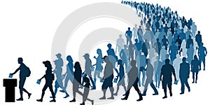 Crowd of people go to the polls to vote. Referendum Silhouette Vector photo