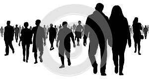 Crowd of people going to a meeting silhouette.