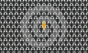 Crowd of people with the highlighted person, concept of uniqueness