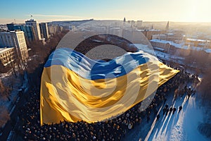 crowd of people holding flag of ukraine,patriotism