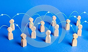 A crowd of people interconnected by communication lines. Cooperation and collaboration, spread news and gossip. Teamwork. unity