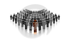Crowd of people with Leader headman. Unique Character Leading The Population Of Men. 3D rendering photo