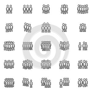 Crowd of people line icons set