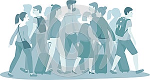 Crowd of people with luggage monocolor vector illustration photo