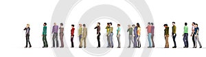 Crowd of people in the queue on a white background.