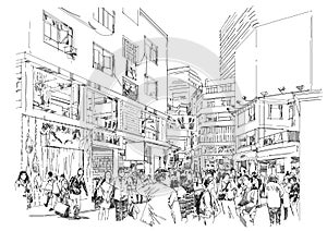 Crowd of people in shopping street