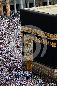 Crowd of people trying to touch the Holy Kaaba in Masjid Al Haram. Part of Tawaf. photo