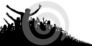 Crowd of people, vector silhouette background. Concert, party, sport, sports fans, cheerful applause.