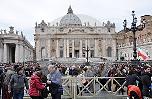 Crowd of people waiting for Pope Francis I in Vatican