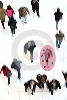 Crowd of people walking.