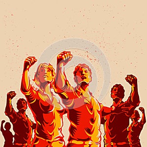 Crowd protest fist revolution poster design