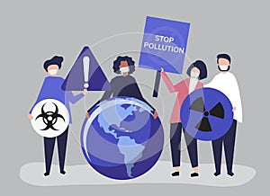 Crowd of protesters rallying in support to decreasing pollution