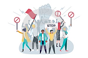 Crowd of protesters standing together