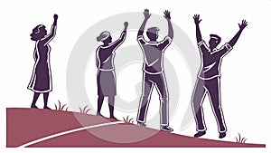 Crowd raising hands vector, support and community spirit graphic. vector design Generative AI photo