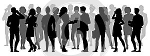 Crowd silhouette. People group shadow silhouettes, adult male and female anonymous characters. Business people