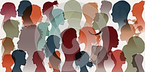 Crowd. Silhouette side group of men women girl of diverse cultures. Diversity multi-ethnic people. Racial equality and anti-racism