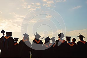 A crowd of students who graduated from a university or college against the sky. Generative ai
